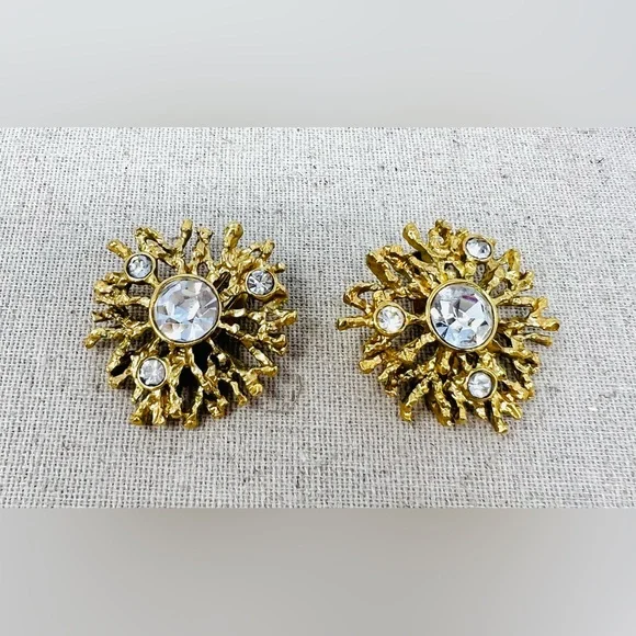 Vintage Kenneth Jay Lane “Regal Riches” Collection Sunburst Clip-On Earrings - Picture 5 of 9